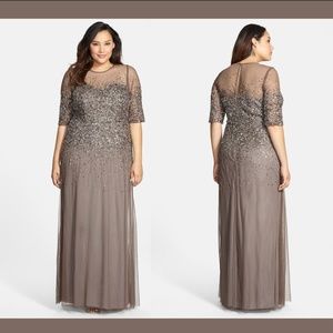 NEW Adrianna Papell Beaded Illusion Gown‎ 14W Lead